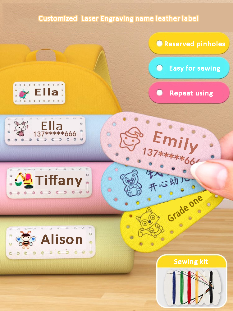 Laser Tag Set Kids - Customized Name Leather Label Laser Sticker